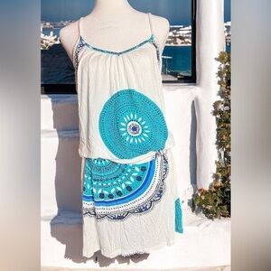 LASCANA women’s beach dress size 40 white and blue